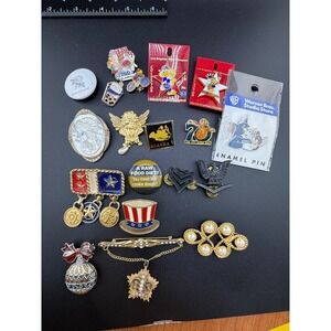 Vintage Brooch‎ Lot Figural Enamel Rhinestone Angel Military Cartoon Olympics